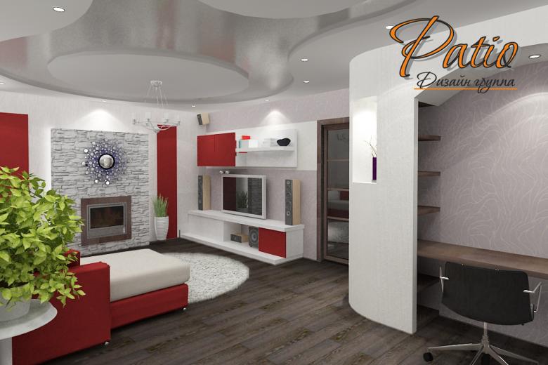 Гостиная с красными акцентами