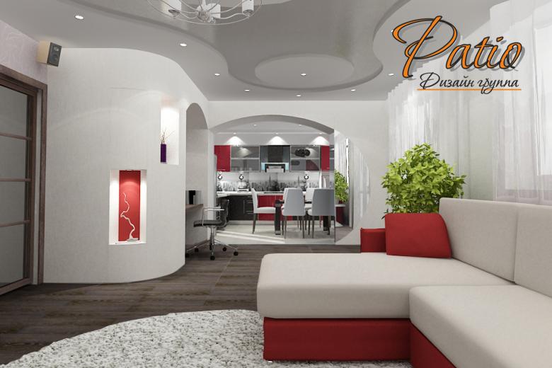 Гостиная с красными акцентами